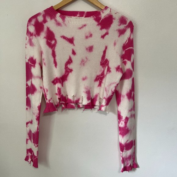 No1 Los Angeles Pink Tie Dye Distressed Crop Top Size L - Picture 1 of 4